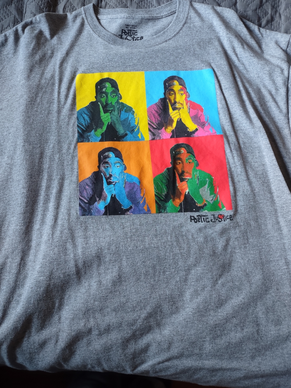 Poetic Justice Men’s Gray Graphic Tee with Pop-Art Print